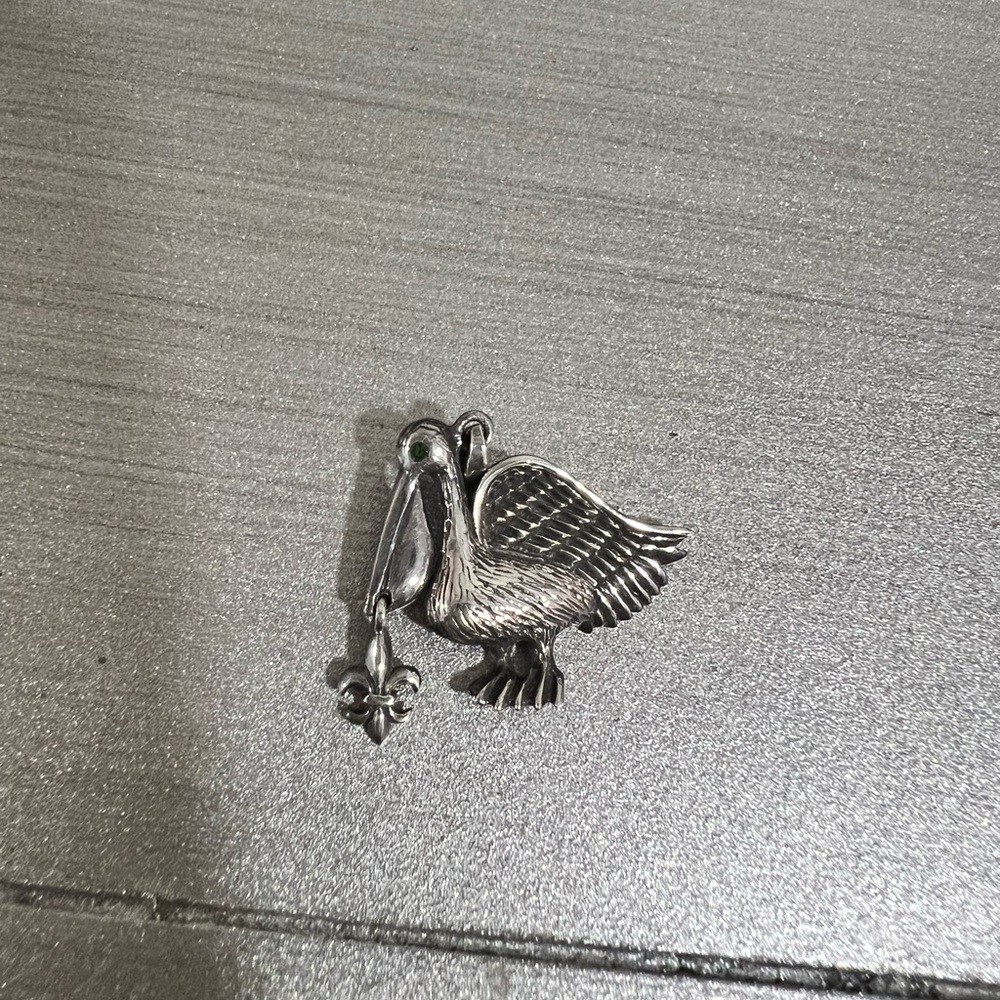 Silver Pelican with Fleur De Lis pendant